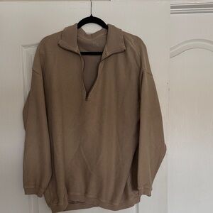 Quarter-Zip Waffle Knit Pullover Sweater - Taupe